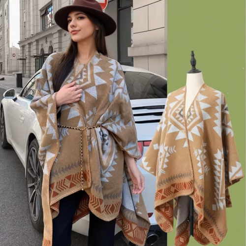 Mexican Poncho Autumn  winter Poncho new warm European and American shawl hot selling woven geometric slit cape Women Cloak P1